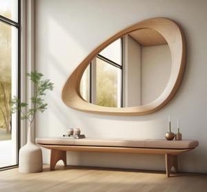 Eco-Friendly Handmade Oak Wood Art <b>Deco</b> Wall <b>Mirror</b> Luxury Decorative for Living Room - Product Image 2