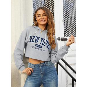 Hoodie Crop Top pour femmes Sexy Pull court en coton à capuche Design à manches longues Streetwear Chic Confort à porter - Product Image 3