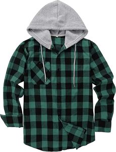 Hooded Flannel 100% Cotton <b>Shirt</b> for Men Long Sleeve Pullover Hoodie Jacket <b>Button</b>-Down With Custom Your Own Embroidered Logo - Product Image 6