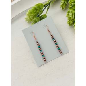 Boucles d'oreilles pendantes style Navajo en turquoise et perles de cuivre, clous en laiton plaqué or pour fêtes, mariages et cadeaux - Product Image 3