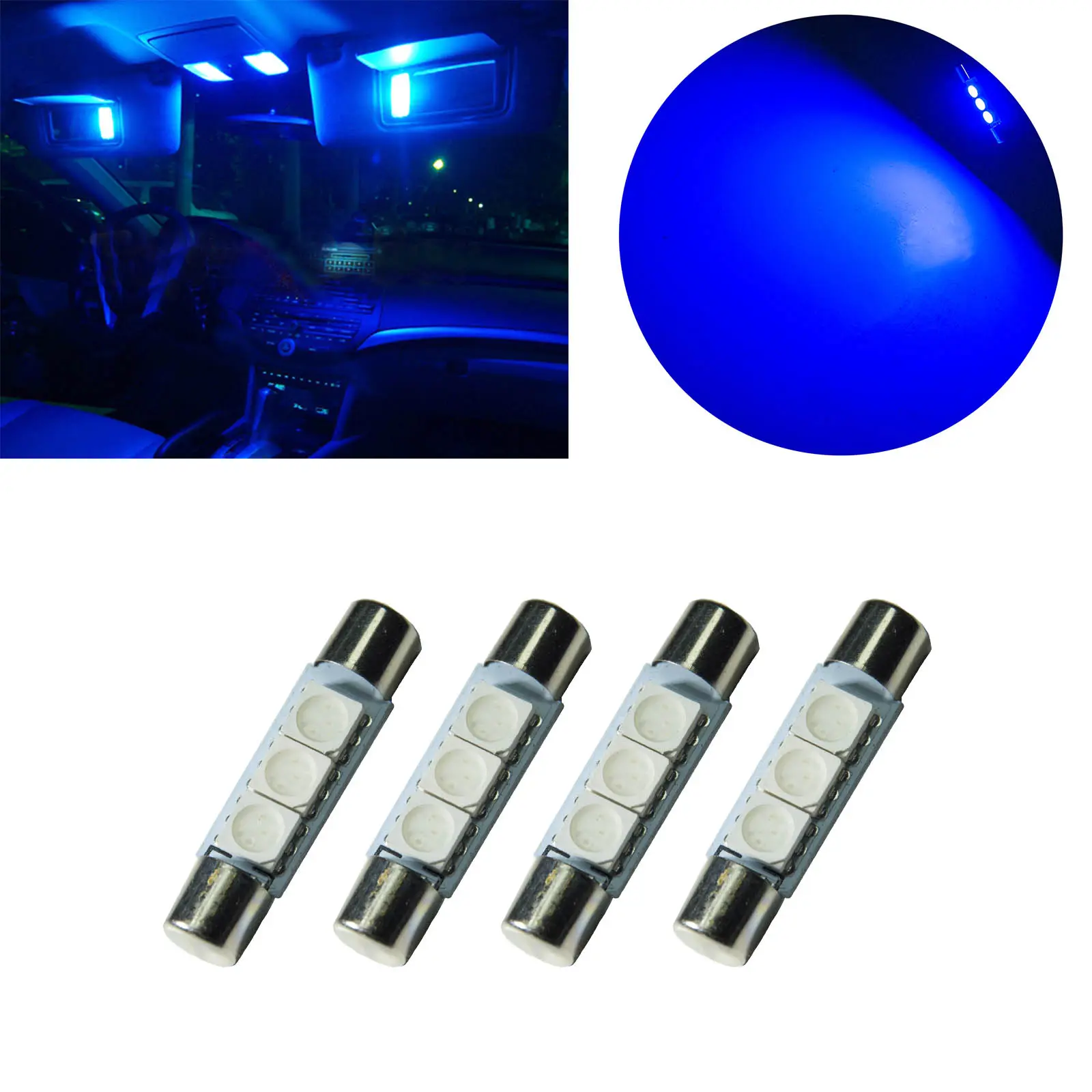 مصباح فتيل فيستون 3 رقاقة LED 28 ، 31 قبة إضاءة داخلية وسيارة داخلية ضوء أبيض أزرق