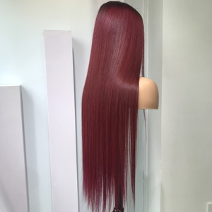 Peluca de Cabello Humano Virgen Vietnamita de un Solo Donante, Liso, Color Borgoña Oscuro, con Frente de Encaje Transparente HD - Product Image 1