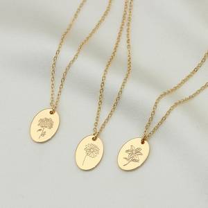 Collana pendente personalizzata in argento 925 con <span class=keywords><strong>nome</strong></span> del <span class=keywords><strong>fiore</strong></span> di nascita mese floreale inciso in acciaio inossidabile gioielli in pietra perla damigella regalo - Product Image 1