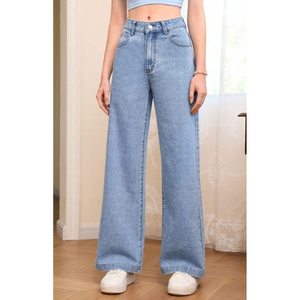Jeans à jambes larges pour femmes, bleu glacé, taille haute, coupe ample, denim durable, respectueux de l'environnement, style streetwear, taille 26-40 OSCA - Product Image 2