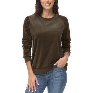 Sudadera de terciopelo de cuello redondo personalizable para mujer, técnica de estampado de lavado ácido de terciopelo Premium, ropa de Otoño/Invierno OEM/ODM disponible - Product Image 1