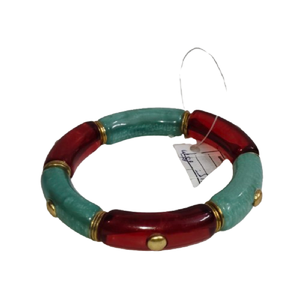 Bracciale in Resina Segmentata Ispirato al Vintage con Colori Contrasto Teal e Rosso - Braccialetto con Perline Dorate - Accessorio Multicolore - Product Image 3