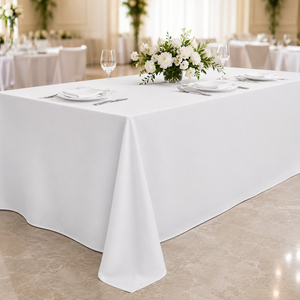 Wholesale White Rectangle Polyester <b>Tablecloth</b> Plain Weave Wedding Banquet Catering Event Table Cover - Product Image 1