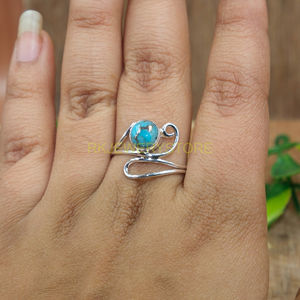 Anillo de Turquesa Azul Cobre, Anillo de Plata de Ley 925, Anillos Hechos a Mano para Mujer, Regalo de Navidad o Cumpleaños para Esposa - Product Image 2