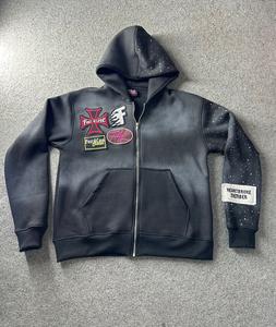 Venta al por mayor de invierno de alta calidad de personalización Unisex Digital ácido lavado de peso pesado Rhinestone desgastado Sun Faded Hoodie - Product Image 2