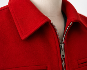 Men's <b>Red</b> <b>Wool</b> Bomber Jacket Zipper Closure Turn-down Collar Casual Winter Style Regular Fit Solid Color Polyester Lining - Product Image 3