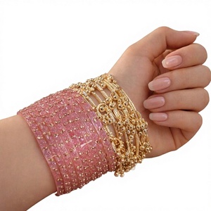 Wedding Stainless Steel Geometric Bohemia Bridal Kashmiri <b>Bangles</b> <b>Set</b> Heavy Traditional Indian Jewelry for Bride and Bridesmaids - Product Image 1