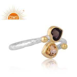 Diseño elegante Plata de ley Citrino natural y anillo de piedras preciosas ahumadas Joyería de diseño personalizado para mujeres Regalo para ella - Product Image 4