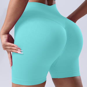 Shorts de yoga respirants taille haute sans coutures, coupe trois-quarts, effet galbant fessier, couleur unie - Product Image 5