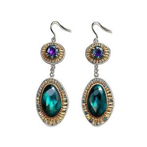 Elegant 4.5 Inch Green CZ Multi-Stone Earrings | 925 Sterling Silver 18K Gold Platet 15g Dangle Earring for <b>Wedding</b> Party Wear - Product Image 6