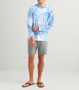 Chemise de pêche à manches longues pour homme, protection solaire UPF 50, imprimé tie-dye bleu, pull anti-UV, haut de performance - Product Image 2