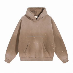 Custom Blank High-Quality Ink-Spray Dye Wash Vintage Frayed Hem Hooded Fleece Hoodie - Product Image 2