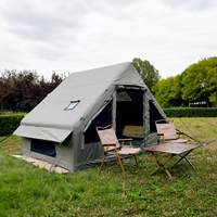 Tente Gonflable Portable Vert Olive 6,3 m² en Oxford 600D Imperméable avec Porte en U, Fenêtres en Maille, Trou pour Poêle, Quatre Saisons, Une Chambre