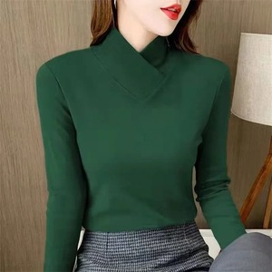 Women's Casual Long Sleeve <b>T</b>-<b>Shirt</b> High Collar Underlay Top with Autumn/Winter Overlay <b>Thick</b> Warm Jersey Fabric - Product Image 1