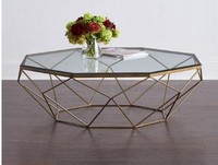 Table basse en verre géométrique, base en métal moderne, table centrale pour salon, salon, hôtel, vente en gros