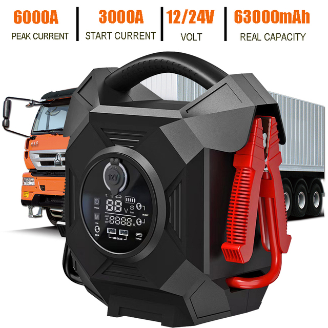 30000A Peak 12V 24V Heavy Duty Battery Booster Pack USB Fast Charge LED Light for Truck Diesel Vehicle