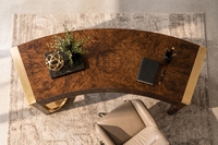 Bureau de direction de luxe sur mesure, fabricant de meubles en Turquie, placage en noyer, façade cannelée, base en laiton, bureau de PDG sur mesure