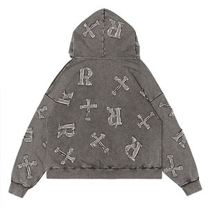Custom Angustia Parche bordado Sharp Hood Sudadera con capucha Rhinestone Acid Washed Color Hoodie Full Rhinestones Hoodie - Product Image 6