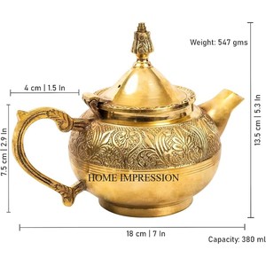 หม้อน้ำชาและกาต้มน้ำทองเหลืองเคลือบเงาแบบคู่สีทองและสีเงินดีไซน์เนอร์ - Product Image 2