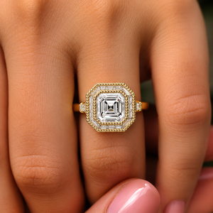 แหวนหมั้นเพชรทรงอัสเชอร์วินเทจ ฝังเพชรแล็บโกรว์ ขอบมิลเกรน ทองคำขาว 14K น้ำหนัก 3 กะรัต รับรองโดย IGI เครื่องประดับสั่งทำ ขายส่ง - Product Image 2
