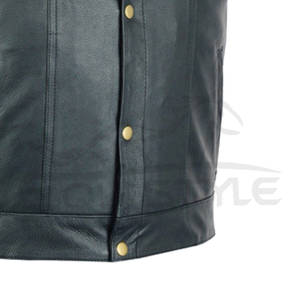 Gilet en cuir pour hommes couleur noire poches col Mandarin taille XL chaud hiver gilet en cuir de vachette gilet personnalisé au Pakistan - Product Image 2