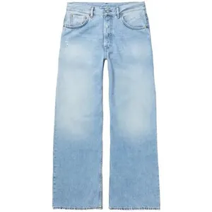 Jeans Scraping Men's Blue Color Flare Style Denim Pants High Street Stacked Zip Fly Jeans