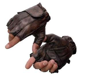 Gants de moto sans doigts en cuir rembourrés en gel pour hommes - Product Image 6