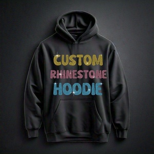 Sudadera con capucha unisex de algodón 100% con cremallera, de alta calidad, con pedrería de cristal de diamante de colores. - Product Image 1