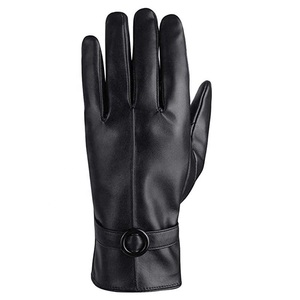 Guantes de cuero de oveja para conducción al aire libre, de lujo, cálidos, suaves e informales, color negro, novedad - Product Image 3