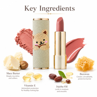 Tube de rouge à lèvres en velours vert sauge de luxe à marque privée, logo personnalisé, ours brodé Kawaii, vente en gros de maquillage