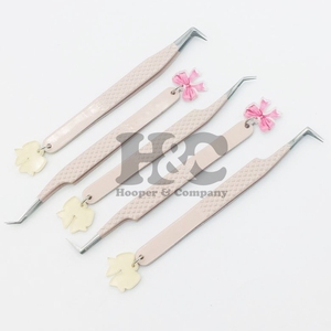 Pince à épiler d'extension de cils beige avec breloque pince à cils en acier inoxydable vison pince à épiler à breloque durable pointe pointue - Product Image 3