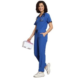 2025 conjuntos de uniformes de enfermería para mujeres de diseño personalizado uniforme de dos piezas con mangas cortas y cuello alto hecho de lona - Product Image 5