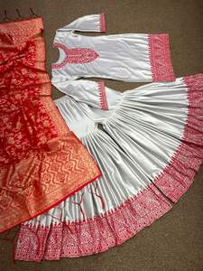 ชุดเดรส Sharara Dupatta แบบอินเดีย,ชุดเดรสผ้าไหมซาตินหนักสำหรับงานแต่งปักลายเสื้อผ้าราคาสมเหตุสมผล - Product Image 4