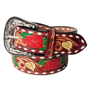 Cinturón de cuero de grano completo occidental tallado a mano y herramientas florales de alta calidad cinturón de vaquero y vaquera de lujo al mejor precio - Product Image 2