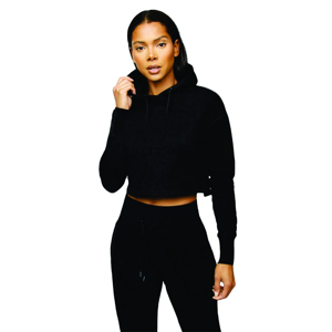 Sudaderas con capucha coreanas de algodón recortadas al por mayor para mujer, sudaderas con capucha de punto liso negro polar claro personalizadas - Product Image 1