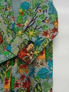 Manteau en pur coton matelassé de style indien Kantha fait à la main Kimono de nuit thermique confortable pour le printemps et l'été taille libre - Product Image 5