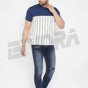 Camiseta de algodón a rayas para hombre, camiseta informal de manga corta con cuello redondo, tela suave, ropa de calle de verano, de moda para todos los días Top, estilo clásico - Product Image 5