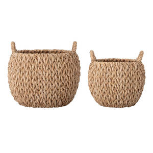 Cesta de jacinto de agua tejida a mano redonda moderna con asas Almacenamiento de tela de metal plegable para almacenamiento de alimentos de cocina y baño - Product Image 1