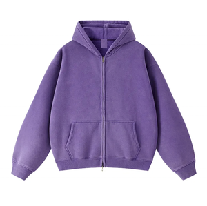 Vente en gros Sweat à capuche zippé Printemps Vintage 420 g/m² 100% Coton, effet délavé à l'acide, délavé à la pierre, brodé, effet vieilli, coupe oversize, respirant, tendance - Product Image 5