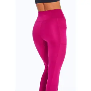 Leggings de cintura alta para mulheres, leggings de nylon e elastano para ioga e academia, calças justas de cintura alta macias e quentes cor rosa