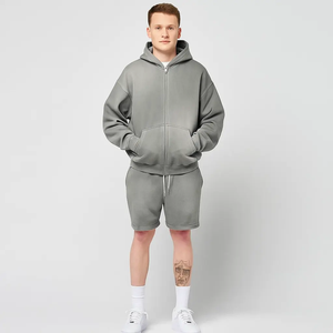 Venta al por mayor de invierno personalizado en blanco de color liso chándal de los hombres de color sólido pantalones cortos con capucha conjunto para Unisex - Product Image 5