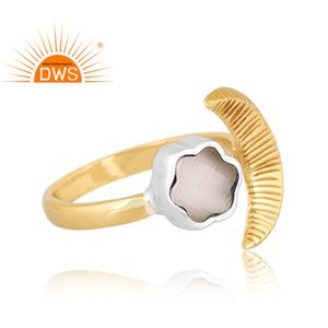 Último diseño hecho a mano 18K chapado en oro piedra de Luna Blanca natural piedra preciosa anillo ajustable Demi joyería fina fabricante - Product Image 2