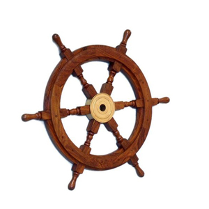 Roue de bateau décorative en bois naturel, décor mural - Product Image 3