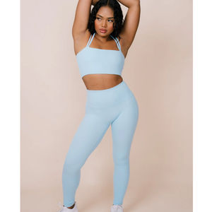 Conjunto Deportivo Informal para Mujer, Top Deportivo con Tirantes Finos y Pantalones de Cintura Alta, Sujetador Deportivo Antideslizante, Diseño Sólido, Transpirable y de Secado Rápido - Product Image 2