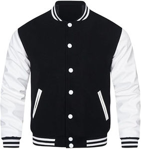 Venta al por mayor de chaqueta de talla grande para hombre College Team Varsity chaqueta hecha a medida de lana mangas de imitación con capucha en blanco escuela carta de béisbol - Product Image 1