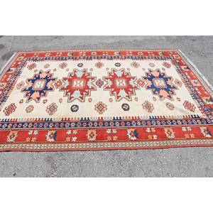 Tapis turc vintage de grande surface, classique, rouge, bleu, patchwork, 6,3x9,4 pieds, avec support en latex, style rectangle, pour chambre - Product Image 3